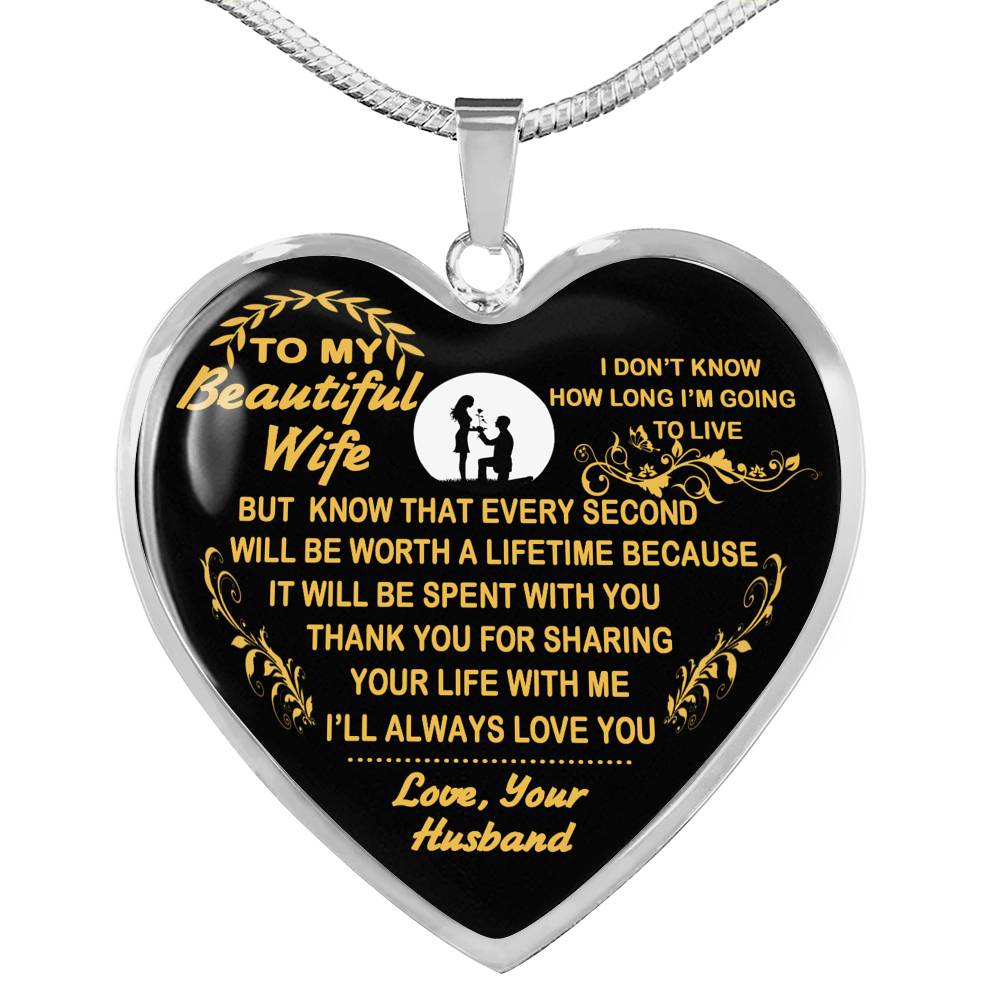 To My Beautiful Wife Silver/Gold Necklace Custom Valentine Gift From Husband