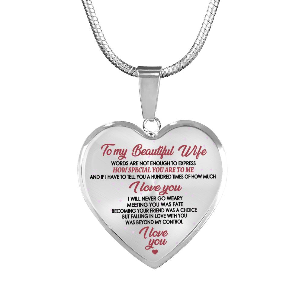 To My Beautiful Wife Heart Pendant Necklace - Husband I Love You Wife Necklaces Customized - Birthday Gag Gifts For Your Wife Fiancee Girl