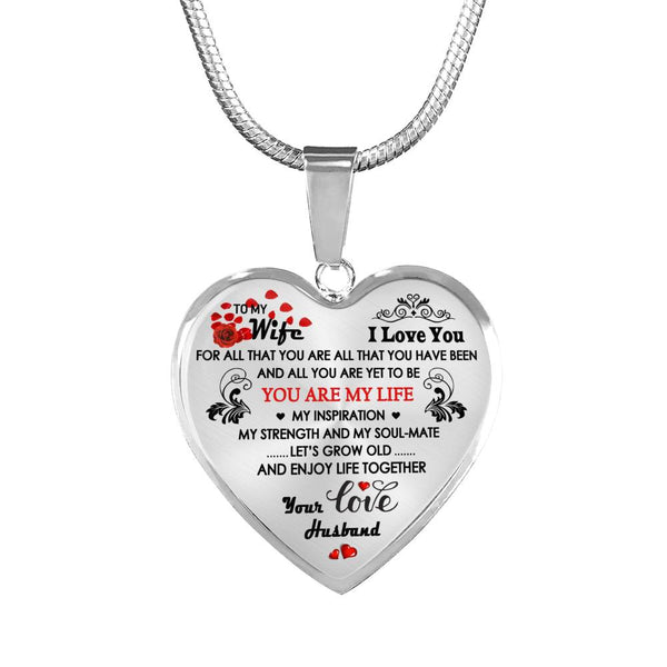 You Are My Life Love You Heart Pendant Inspirational - Husband To My Wife Necklace Chain - Happy Birthday Gifts For Your Love, Christmas Present For Wifes Fiancee