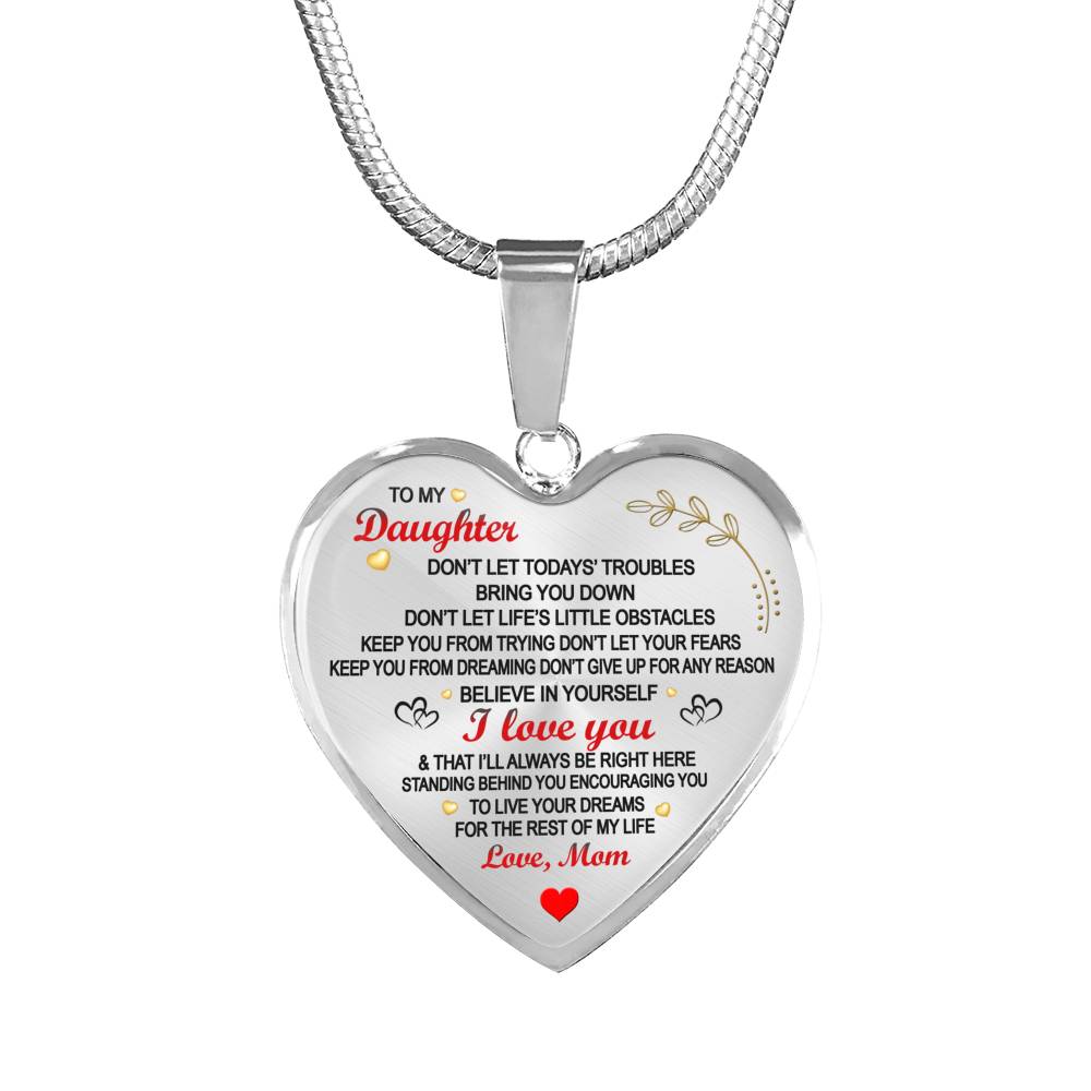 Daughter Love Mom Heart Pendant Necklace - Believe In Yourself Quotes Jewelry Mother And Child Necklaces - Anniversary Birthday Gifts For Little Girl, Kids