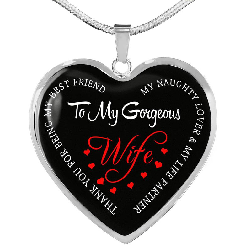 To My Wife Gorgeous Necklace Chain - Wife Heart Pendant Custom Gifts From Husband - Unique Birthday Gag Gifts For Wife Girlfriend Fiancee