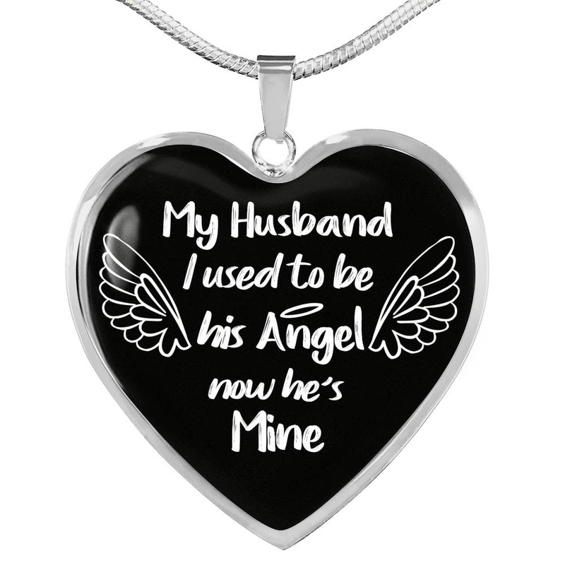 I Used To Be His Angel Now He's Mine Heart Pendant - Husband Wife Necklaces Chain Valentine Birthday Gag Gifts