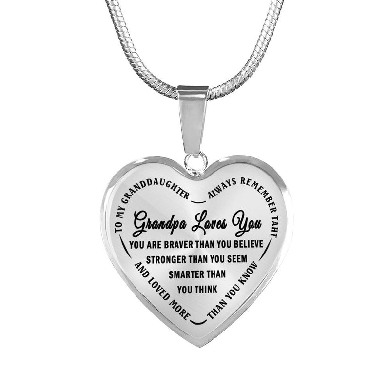 Grandpa Loves You Heart Pendant Necklace - To My Granddaughter Quotes Necklaces