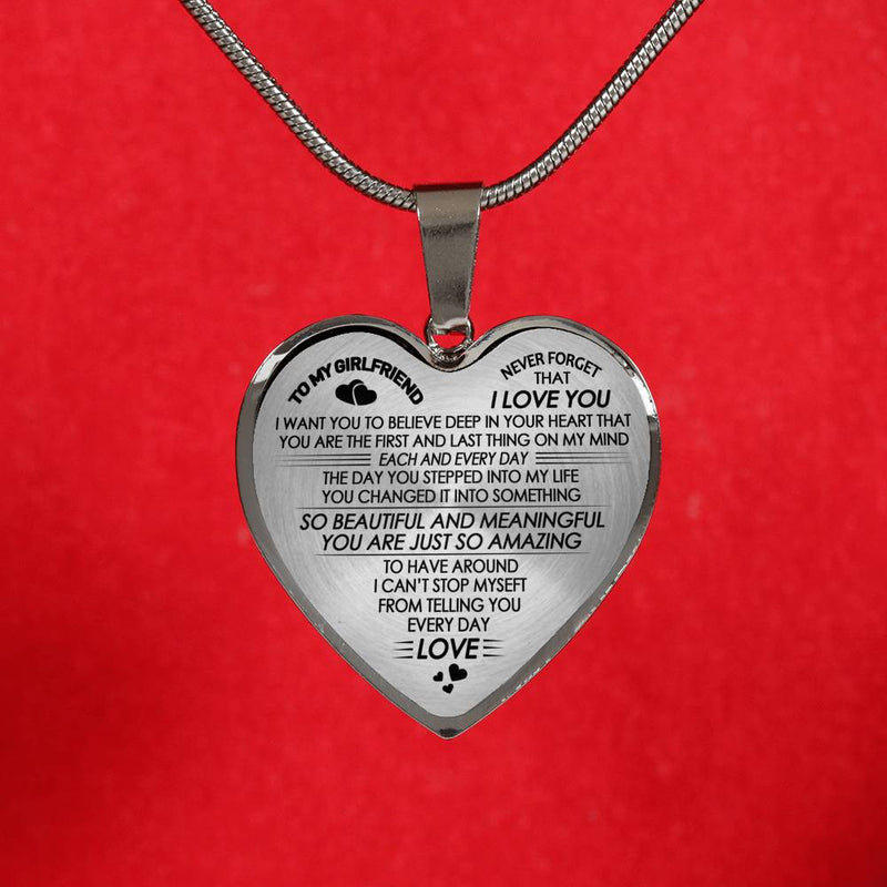 To My Girlfriend Never Forget I Love You Heart Pendant Necklace Chain - Beautiful Birthday Gifts For Girlfriend