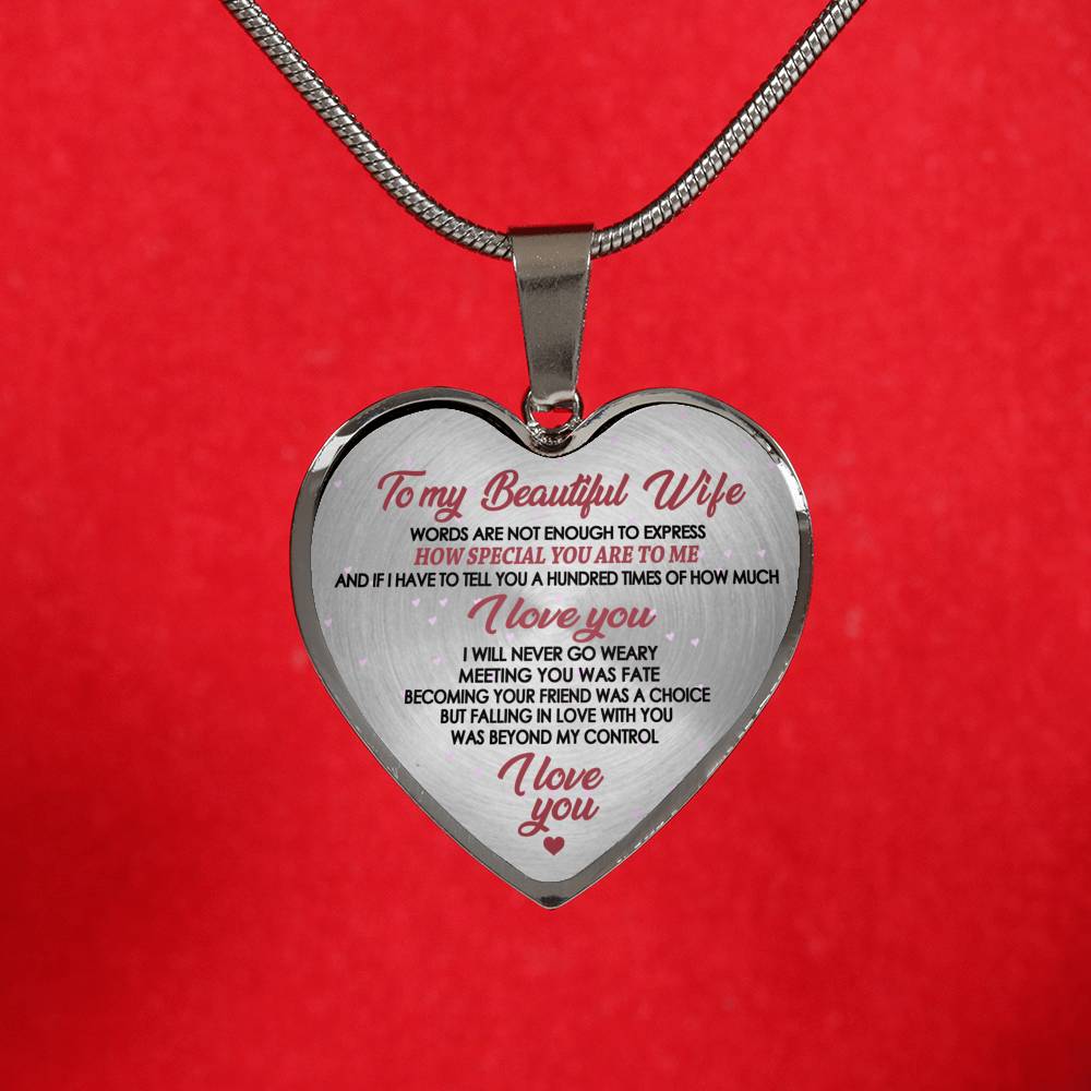 To My Beautiful Wife Heart Pendant Necklace - Husband I Love You Wife Necklaces Customized - Birthday Gag Gifts For Your Wife Fiancee Girl