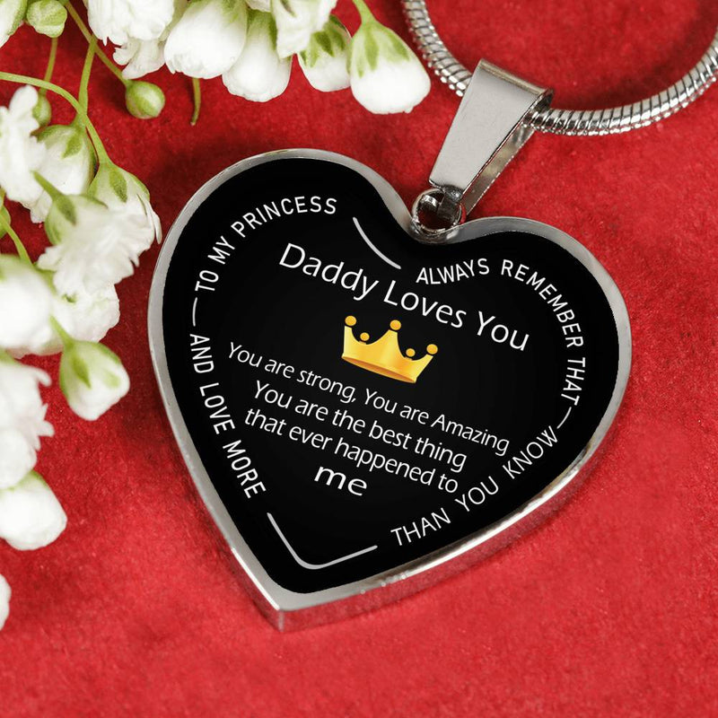 Daughter Birthday Gifts To My Princess Daddy Loves You Daughter Necklace Silver Gold  - Fashion Jewelry for Women - Anniversary Present for Little Girls, Wife, Aunt, Nana, Mum