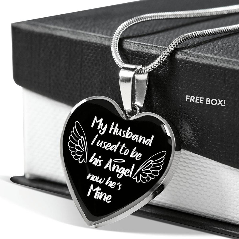 I Used To Be His Angel Now He's Mine Heart Pendant - Husband Wife Necklaces Chain Valentine Birthday Gag Gifts