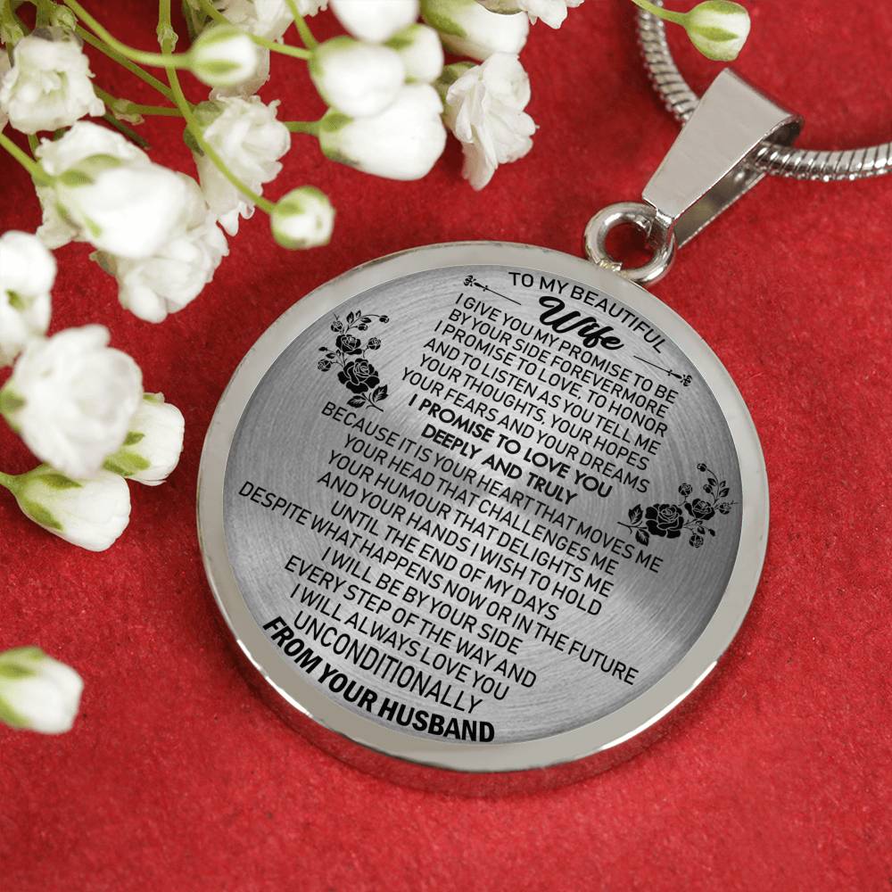 To My Beautiful Wife Pendant Necklace Custom From Husband - I Give Me My Promise Jewelry Birthday Gag Gifts For Your Love, Fiancee