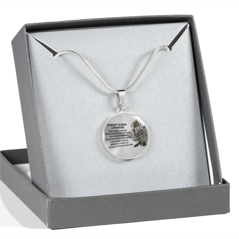 Nobody Born A Warrior Pendant Necklace Vegeta Jewelry Necklaces for Men Boys - Anniversary Birthday Gifts for Dad Brother Husband Boyfriend Dragon Ball Super Fan