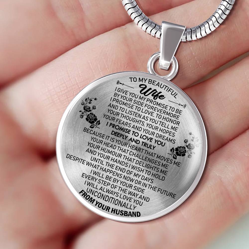 To My Beautiful Wife Pendant Necklace Custom From Husband - I Give Me My Promise Jewelry Birthday Gag Gifts For Your Love, Fiancee
