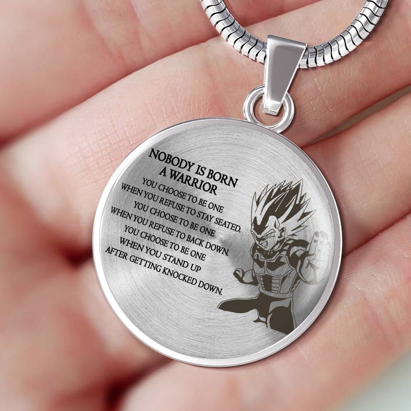 Nobody Born A Warrior Pendant Necklace Vegeta Jewelry Necklaces for Men Boys - Anniversary Birthday Gifts for Dad Brother Husband Boyfriend Dragon Ball Super Fan