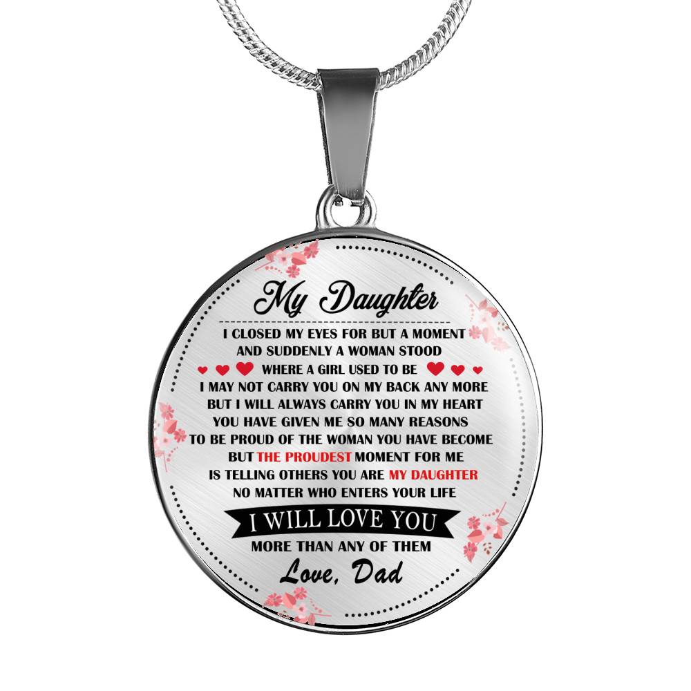 CHISIDE I Will Love You Daughter Necklace Custom - Dad And Daughter Pendant Inspirational - Personalized Birthday Gift for Daughter, Little Girls From Father, Daddy, Godfather