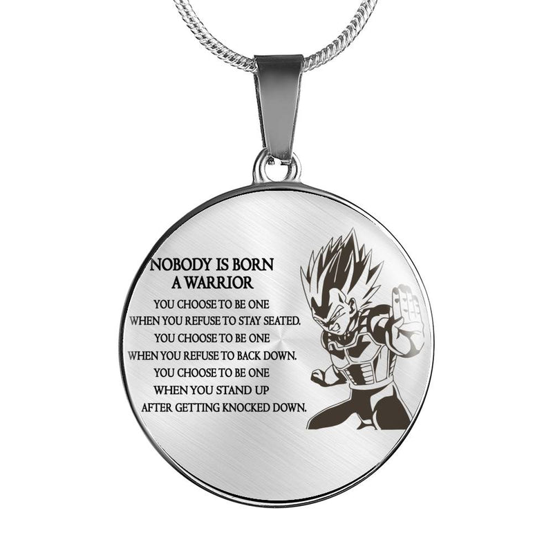 Nobody Born A Warrior Pendant Necklace Vegeta Jewelry Necklaces for Men Boys - Anniversary Birthday Gifts for Dad Brother Husband Boyfriend Dragon Ball Super Fan