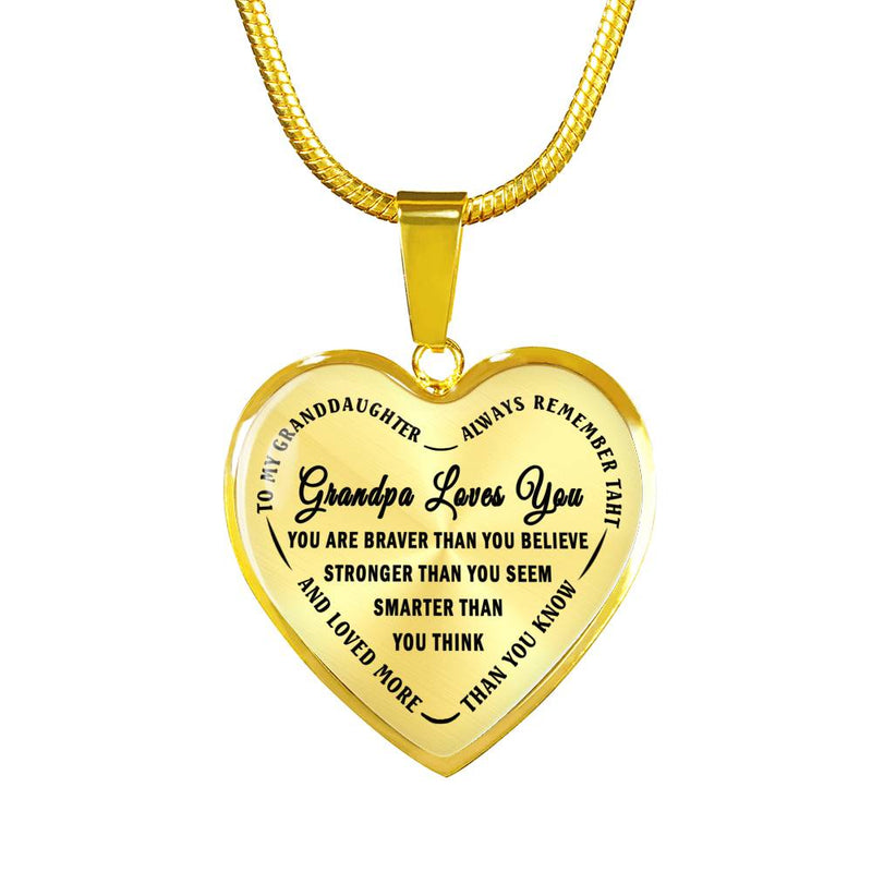 Grandpa Loves You Heart Pendant Necklace - To My Granddaughter Quotes Necklaces