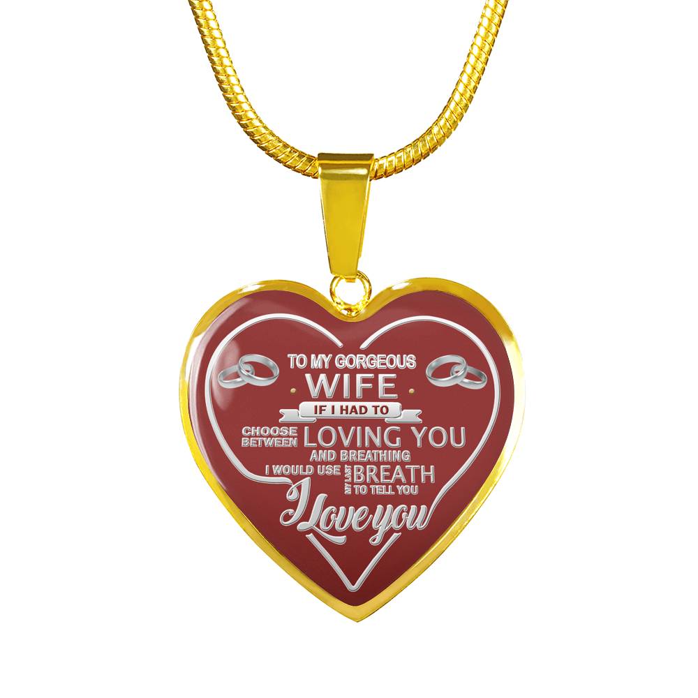 To My Wife Pendants Inspirational From Husband I Love You Quote Red Heart Pendant Necklace - Christmas Presents for Her - Anniversary Birthday Gifts for Fiancee Girlfriend