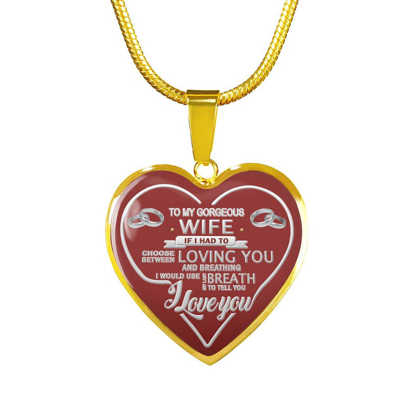 To My Wife Pendants Inspirational From Husband I Love You Quote Red Heart Pendant Necklace - Christmas Presents for Her - Anniversary Birthday Gifts for Fiancee Girlfriend