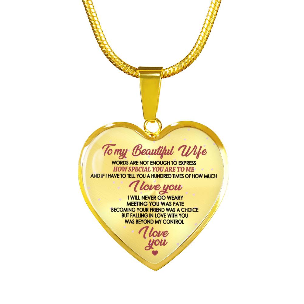 To My Beautiful Wife Heart Pendant Necklace - Husband I Love You Wife Necklaces Customized - Birthday Gag Gifts For Your Wife Fiancee Girl