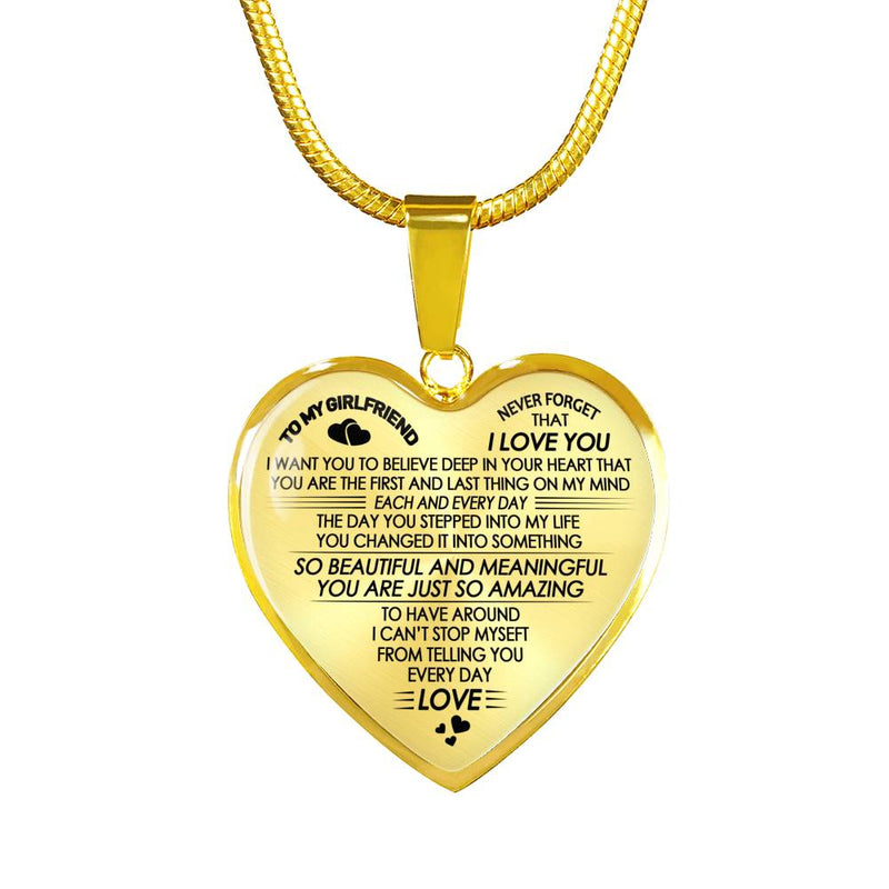 To My Girlfriend Never Forget I Love You Heart Pendant Necklace Chain - Beautiful Birthday Gifts For Girlfriend