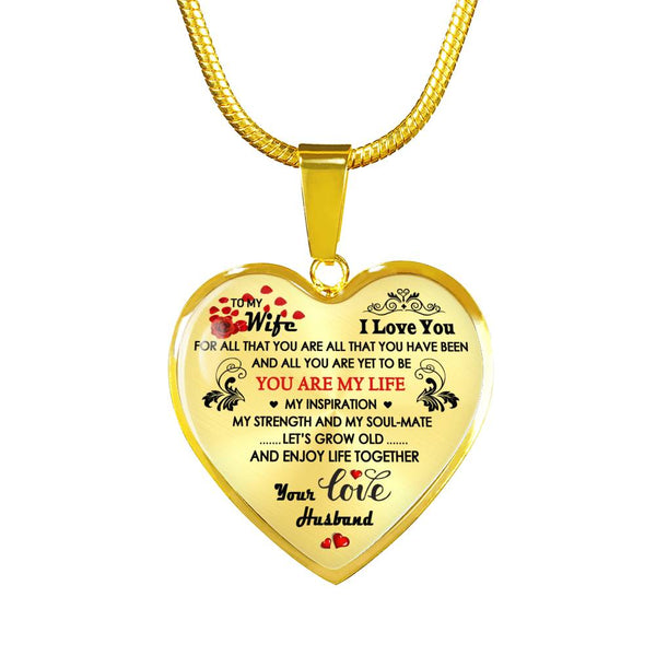 You Are My Life Love You Heart Pendant Inspirational - Husband To My Wife Necklace Chain - Happy Birthday Gifts For Your Love, Christmas Present For Wifes Fiancee