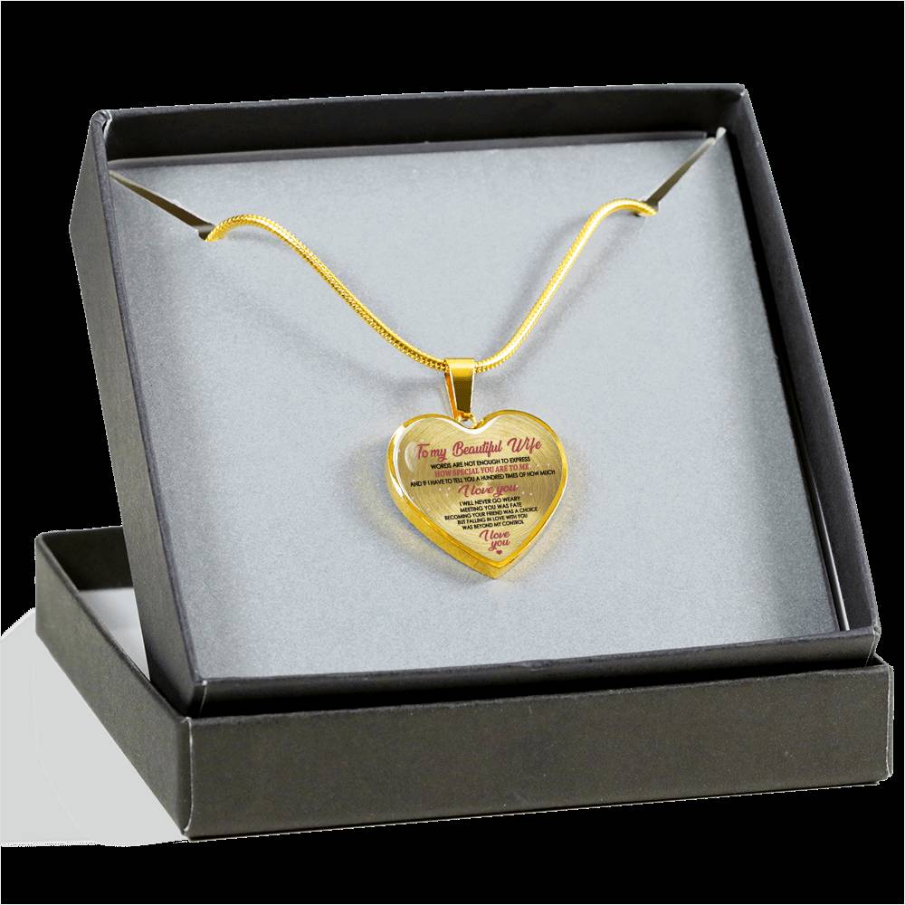 To My Beautiful Wife Heart Pendant Necklace - Husband I Love You Wife Necklaces Customized - Birthday Gag Gifts For Your Wife Fiancee Girl