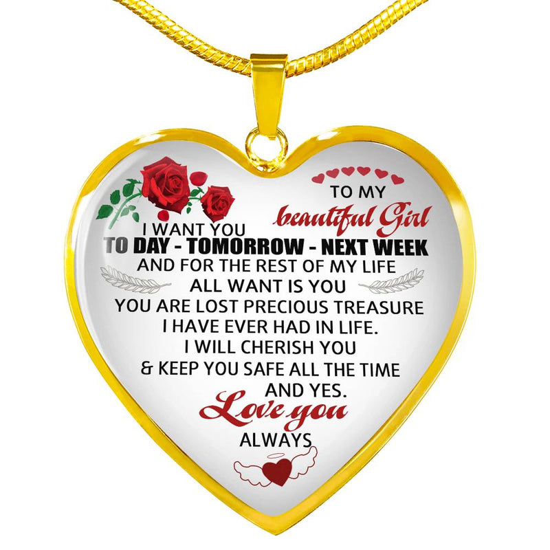 To My Beautiful Girl Necklace Pendant Custom For Women - Valentine Gift For Her