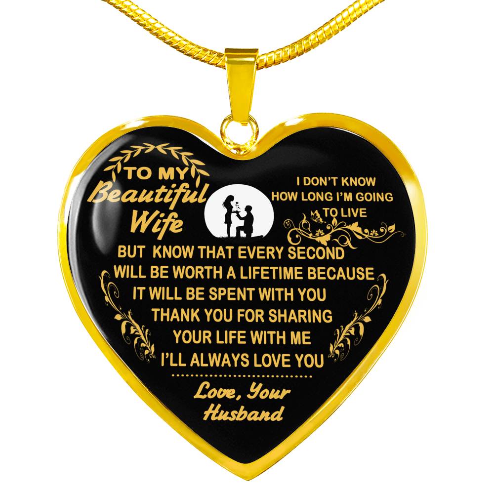To My Beautiful Wife Silver/Gold Necklace Custom Valentine Gift From Husband