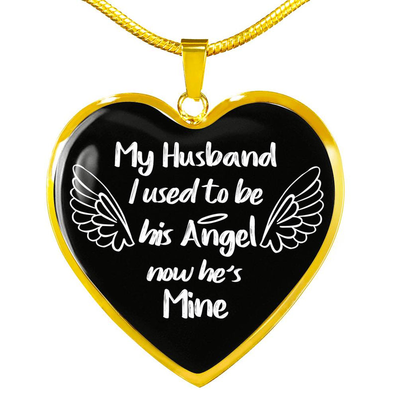 I Used To Be His Angel Now He's Mine Heart Pendant - Husband Wife Necklaces Chain Valentine Birthday Gag Gifts