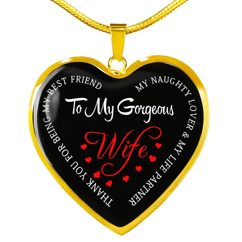 To My Wife Gorgeous Necklace Chain - Wife Heart Pendant Custom Gifts From Husband - Unique Birthday Gag Gifts For Wife Girlfriend Fiancee
