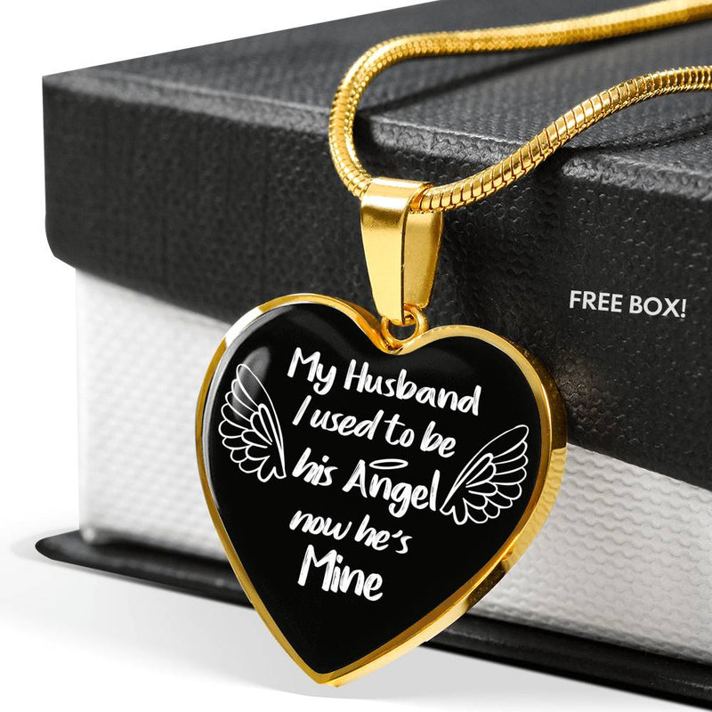 I Used To Be His Angel Now He's Mine Heart Pendant - Husband Wife Necklaces Chain Valentine Birthday Gag Gifts