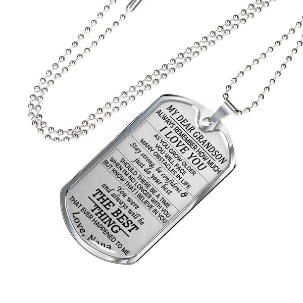 CHISIDE My Dear Grandson Dog Tag Military From Nana - I Love You Necklace Chain - Grandma Grandson Gifts Birthday Gag Gift Jewelry