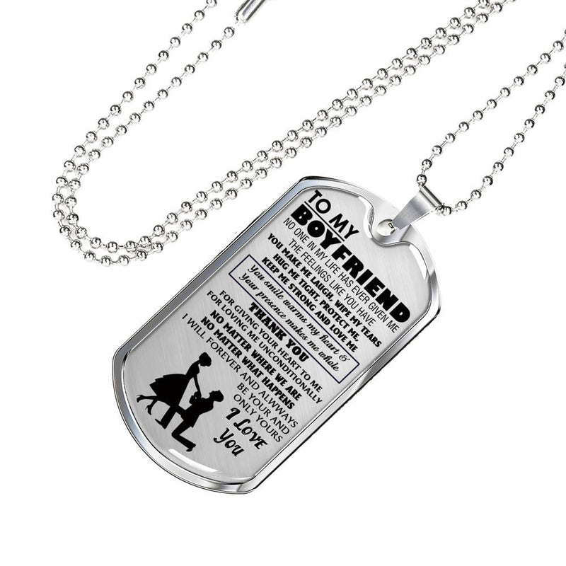 Boyfriend Dog Tag Military Ball Chain - To My Boyfriend Quotes Pendant Necklace From Girlfriend - Anniversary Presents For Love Birthday Gag Gifts For Fiance Man