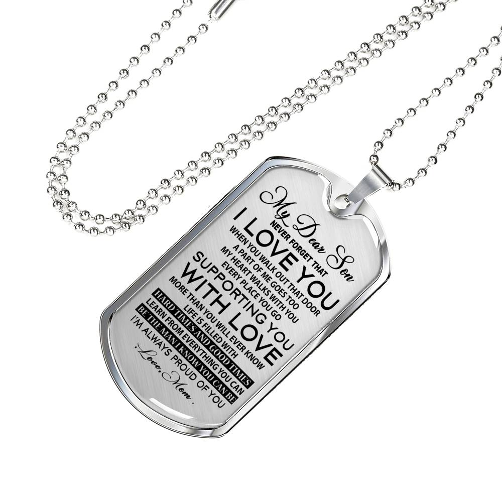 Dear Son Never Forget That I Love You Dog Tag Military From Mother Mom And Son Birthday Xmas Gifts For Child