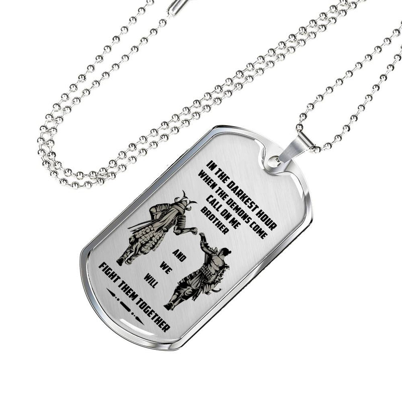 CHISIDE Brother Dog Tag Military - Samurai Necklace Dog Tags For Men - We Will Fight Them Together Pendant Necklace Personalized Birthday Gifts For Brothers