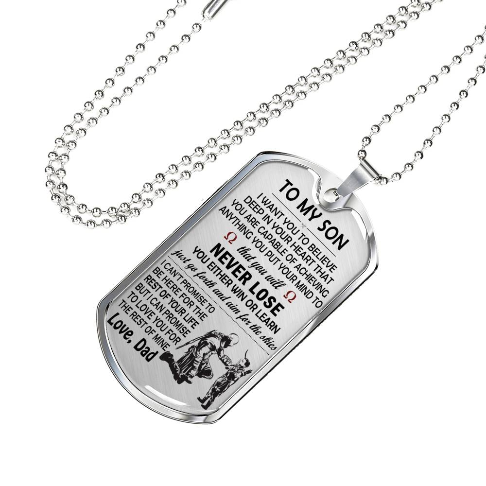 Son Miliary Dog Tag Personalized From Father - Believe Deep In Your Heart Necklace Chain - Son Graduation Gifts Birthday Christmas Gag Gift Pendant Jewelry Silver/Gold