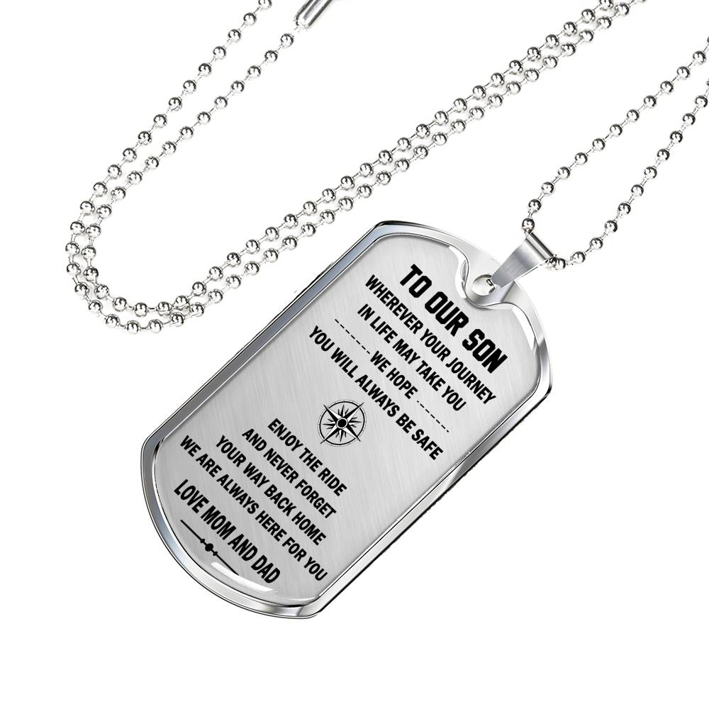 To Our Son Necklace Dog Tag Military From Dad And Mom - We Hope You Always Be Safe Quotes Pendant Birthday Gifts For Little Boy