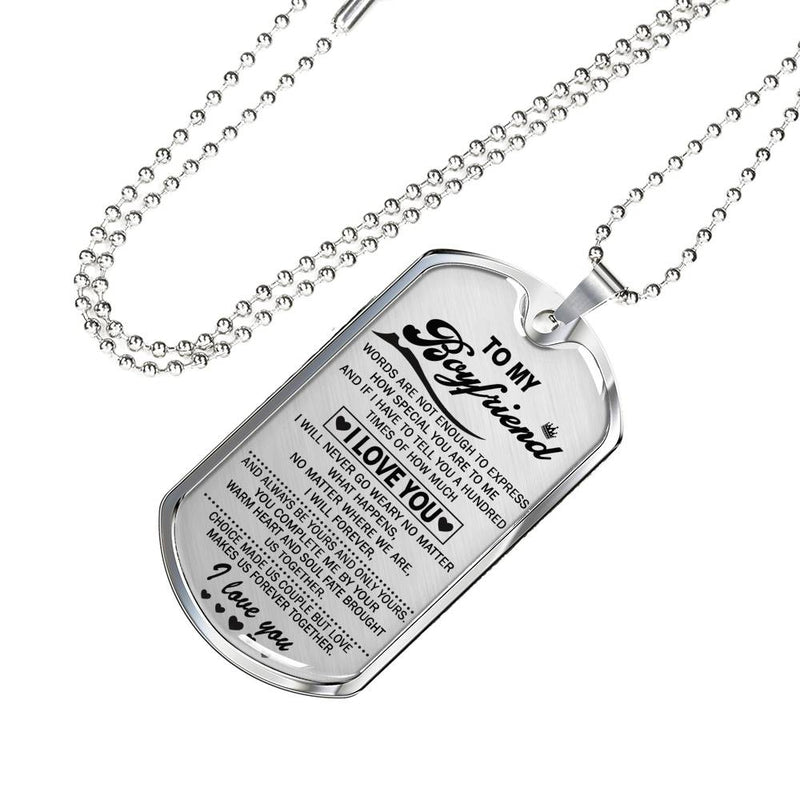 Boyfriend Dog Tag Necklace Custom Stainless Steel Gold From Girlfriend - I Love You Quotes - Valentine Birthday Gifts For Men