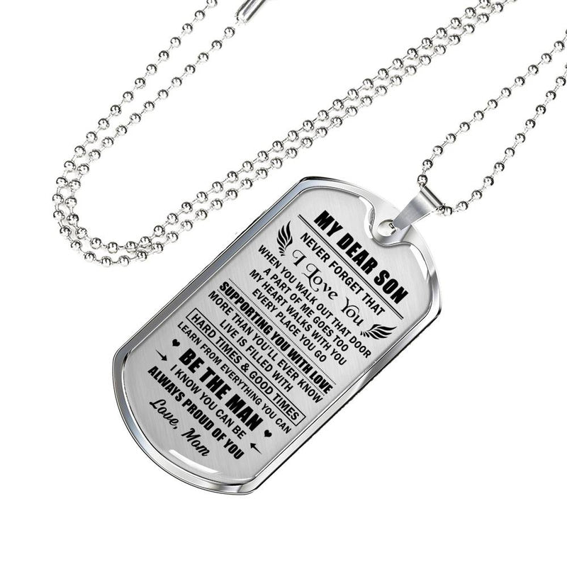 My Son Dog Tag Military - Never Forget I Love You Quote Pendant Necklace Ball Chain - Unique Birthday Christmas Gifts For Little Boys, Kids
