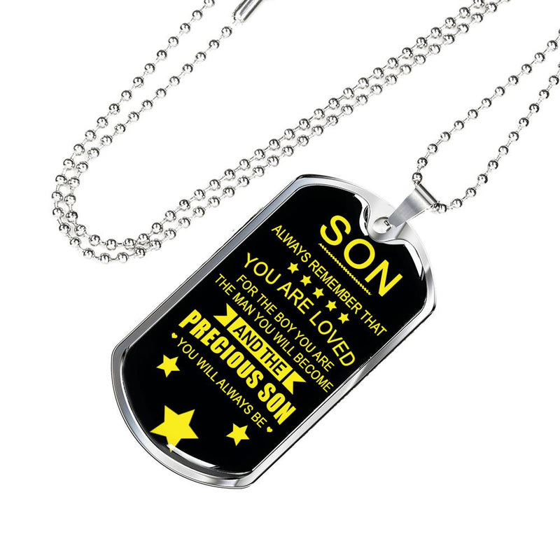 Dad To My Son Dog Tag Necklaces - Always Remember That You Are Loved Quotes From Father - Anniversary Christmas Birthday Gifts For Little Boys