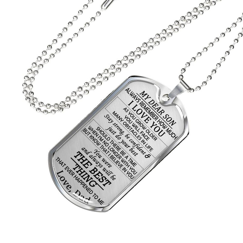 My Dear Son Dog Tag Military Love Dad - Father And Son, I Love You Silver/Gold Pendant Necklace - Birthday Presents For Son , Son Graduation Gifts, Son Christmas Gift