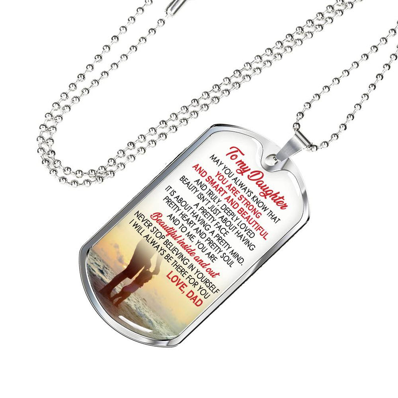 Daughter Anniversary Gifts - You Are Strong Smart Beautiful Quotes Dog Tag Chain