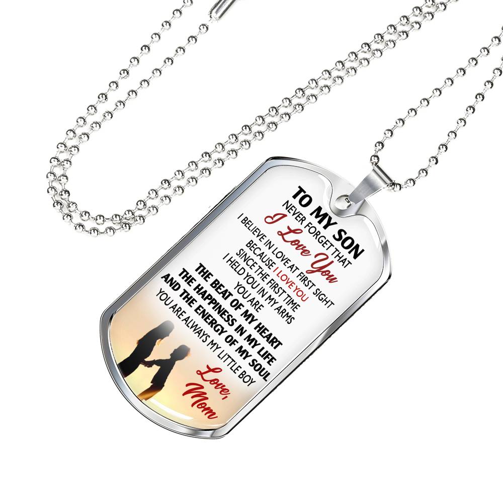 I Love You Son Necklace Dog Tag Custom Silver Gold - You Are The Beat Of My Heart From Mom - Mother And Child Pendant Perfect Gag Gifts With Box