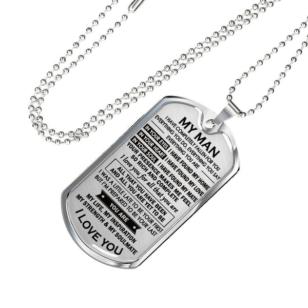 CHISIDE My Man Pendant Military Ball Chain - You Are My Life, Inspiration, Strength, Soulmate Dog Tag Necklace - Personalized Birthday Gifts for Husband Boyfriend Fiance