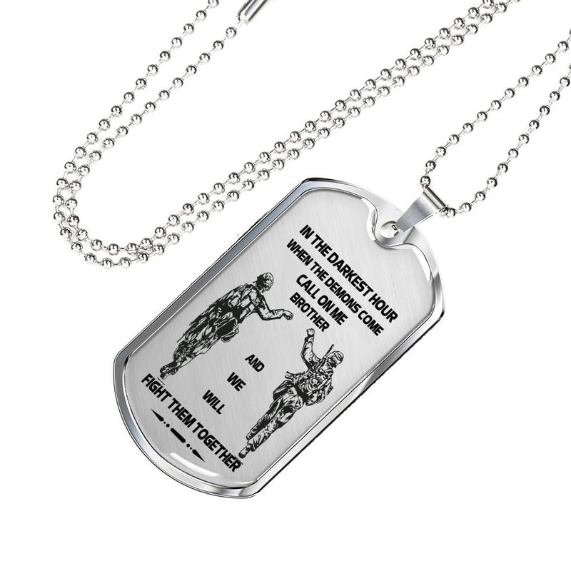 Soldier Necklace Dog Tags For Men - Brother Dog Tag Military Silver - We Will Fight Them Together Pendant Necklace Personalized Birthday Gifts For Brothers