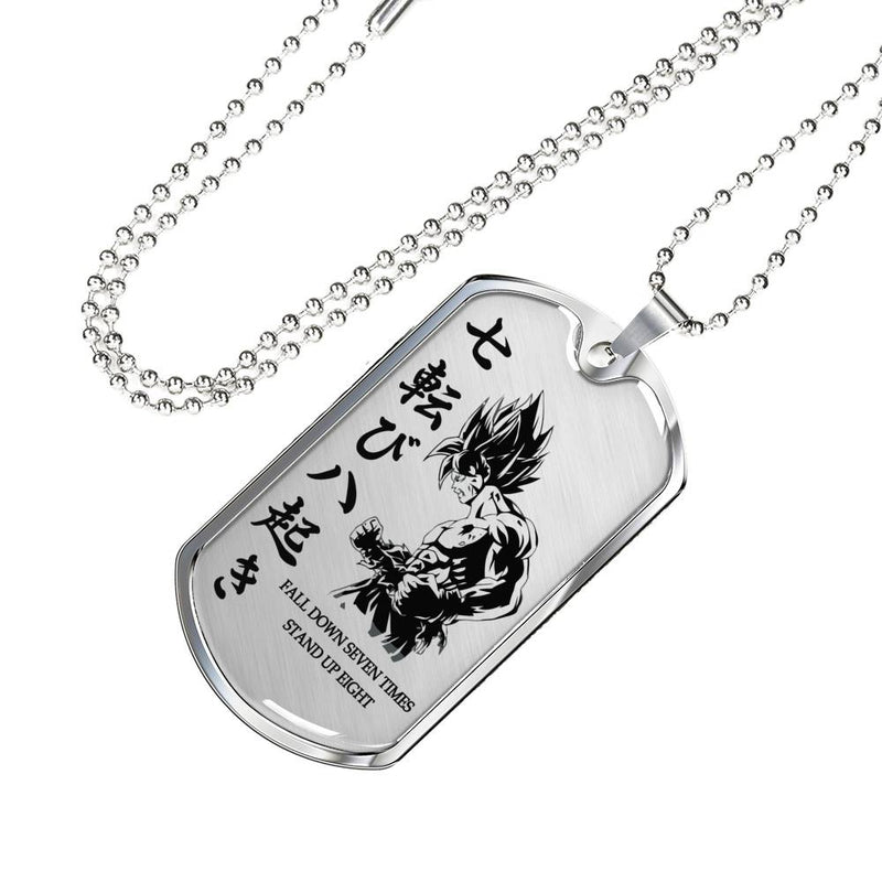 Fall Down Seven Times Quotes Dog Tag Military Ball Chain - Goku Pendant Necklace Chain - Happy Birthday Gifts For Dragon Ball Fan