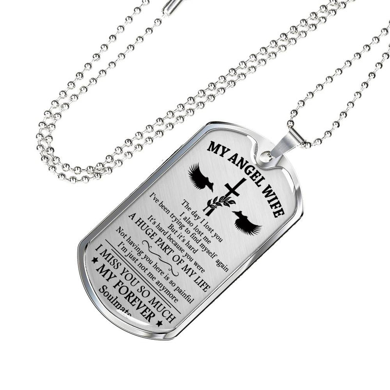Wife Birthday Gifts My Angel Wife Dog Tag Pendant Military - I Miss You So Much Quotes Necklace Chain - Anniversary Gift for Your Love Girlfriend