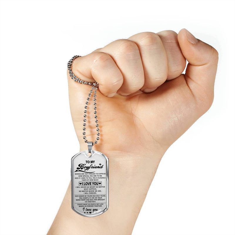 Boyfriend Dog Tag Necklace Custom Stainless Steel Gold From Girlfriend - I Love You Quotes - Valentine Birthday Gifts For Men