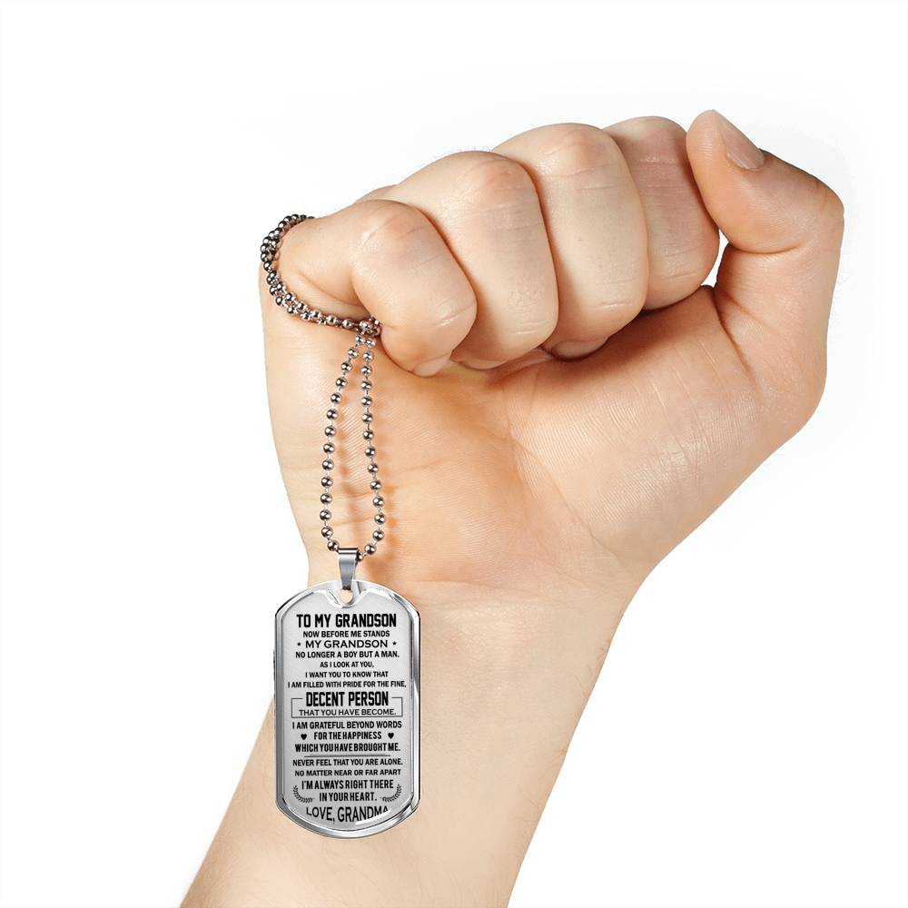 Grandson Dog Tag Military From Grandma - Never Feel That You Are Alone Necklace Custom Xmas Birthday Gift For Child