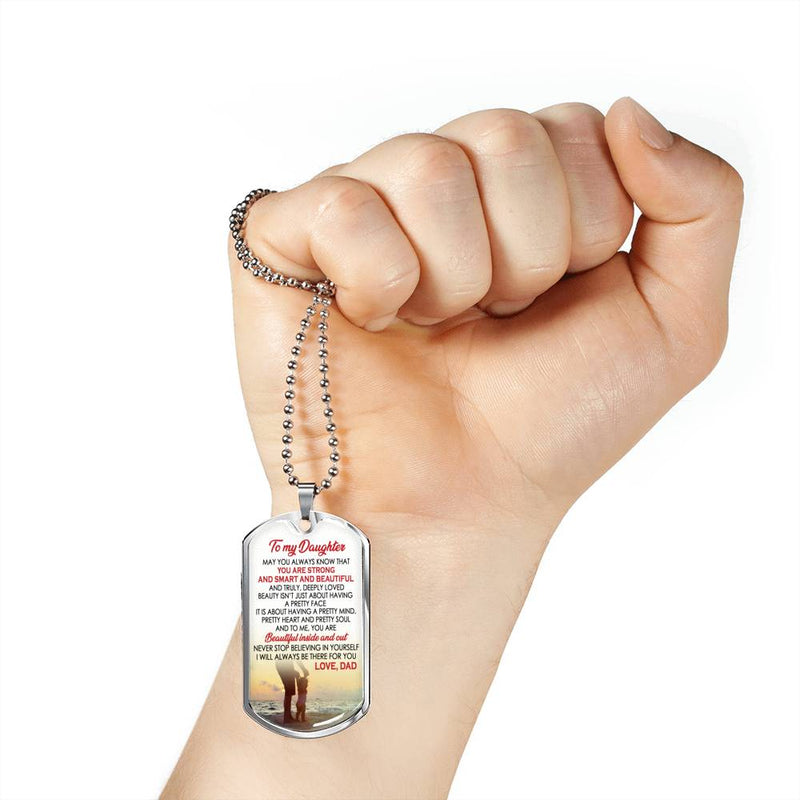 Daughter Anniversary Gifts - You Are Strong Smart Beautiful Quotes Dog Tag Chain