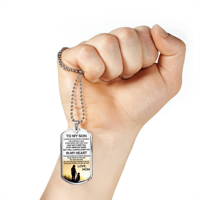 CHISIDE Son Birthday Gifts From Mom - To My Son Personalized Necklace, You Are My Son Quotes Dog Tag Military - Amazing Gag Gift for Your Son, Little Boys