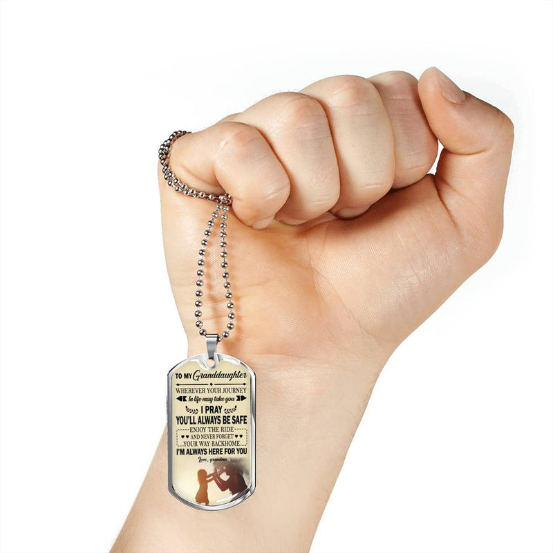 Granddaughter Anniversary Gifts - I Pray You Will Always Be Safe Quotes Dog Tag Customized - Grandma And Child Pendant Necklace Gift on Birthday Christmas New Year